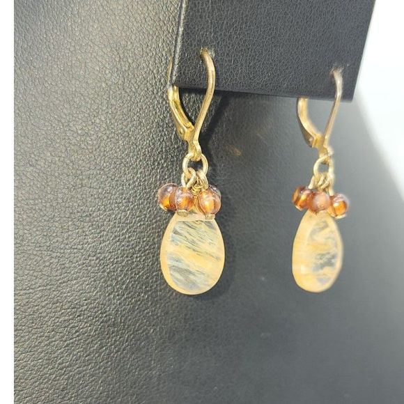 Vintage Natural Rutilated Quartz Gemstone Dangle Earrings - Picture 5 of 5